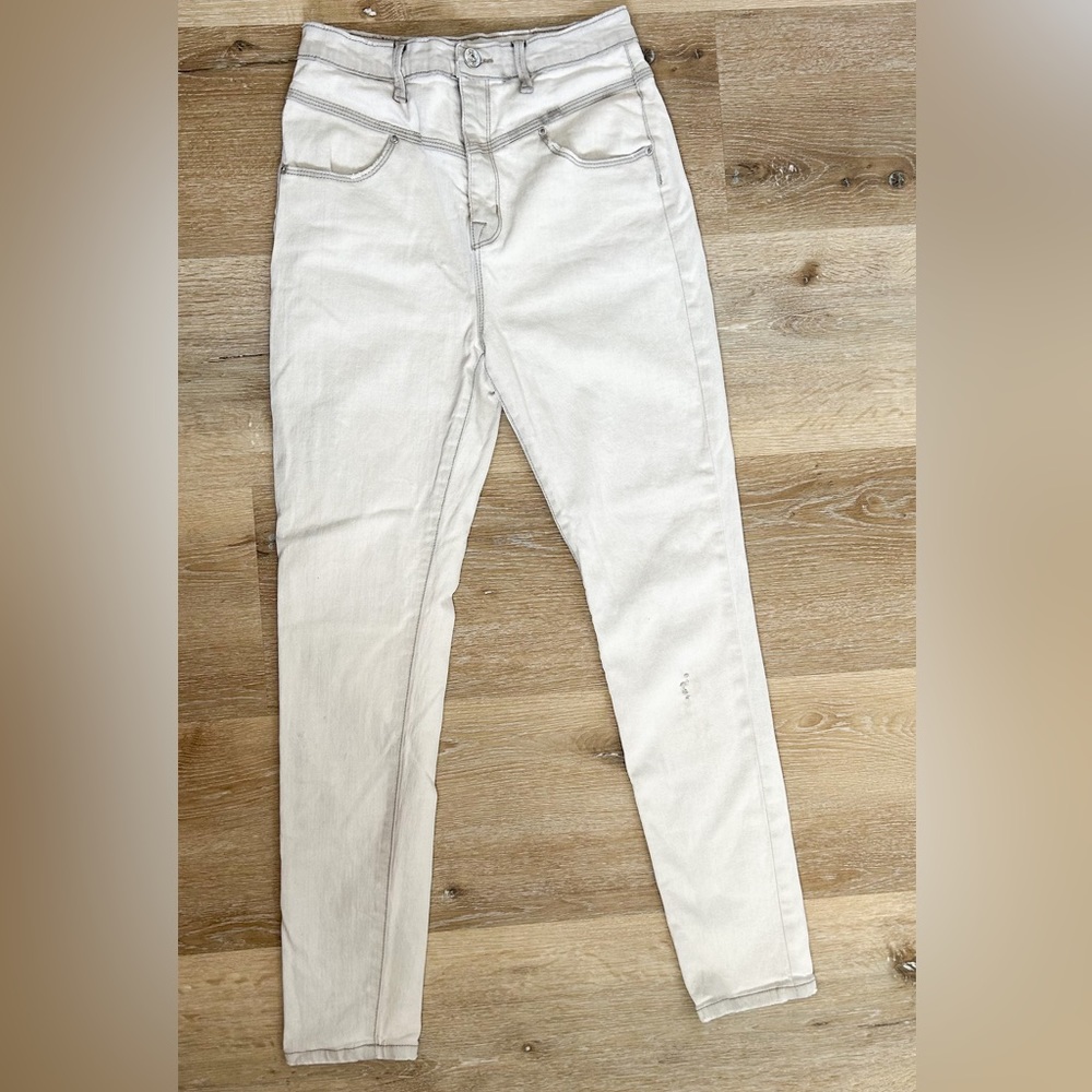 Urban Outfitters BDG High Rise Seam Jean Ankle Grunge Dull White Denim‎ Sz 30X29